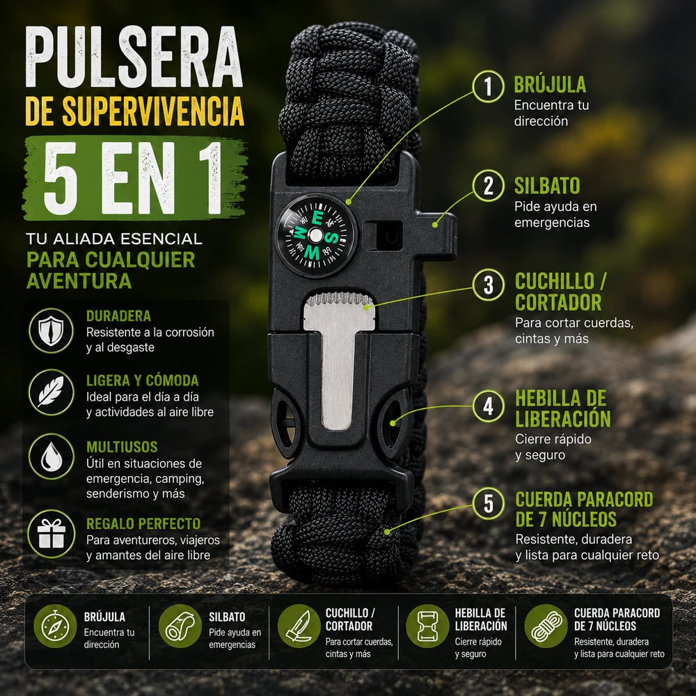 Brazalete de supervivencia 5 en 1