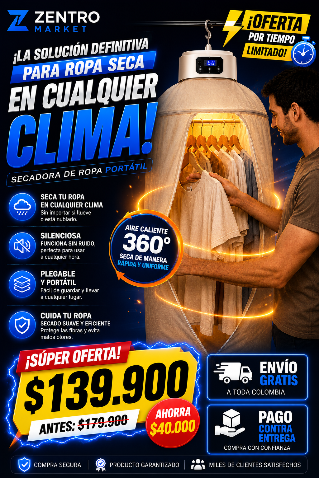 Secadora de Ropa Portátil Plegable