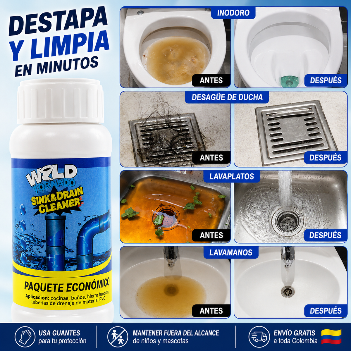 Polvo Limpiador Desatascador de Tuberías