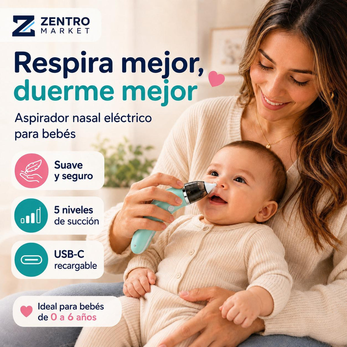 Aspirador Nasal Eléctrico para Bebé