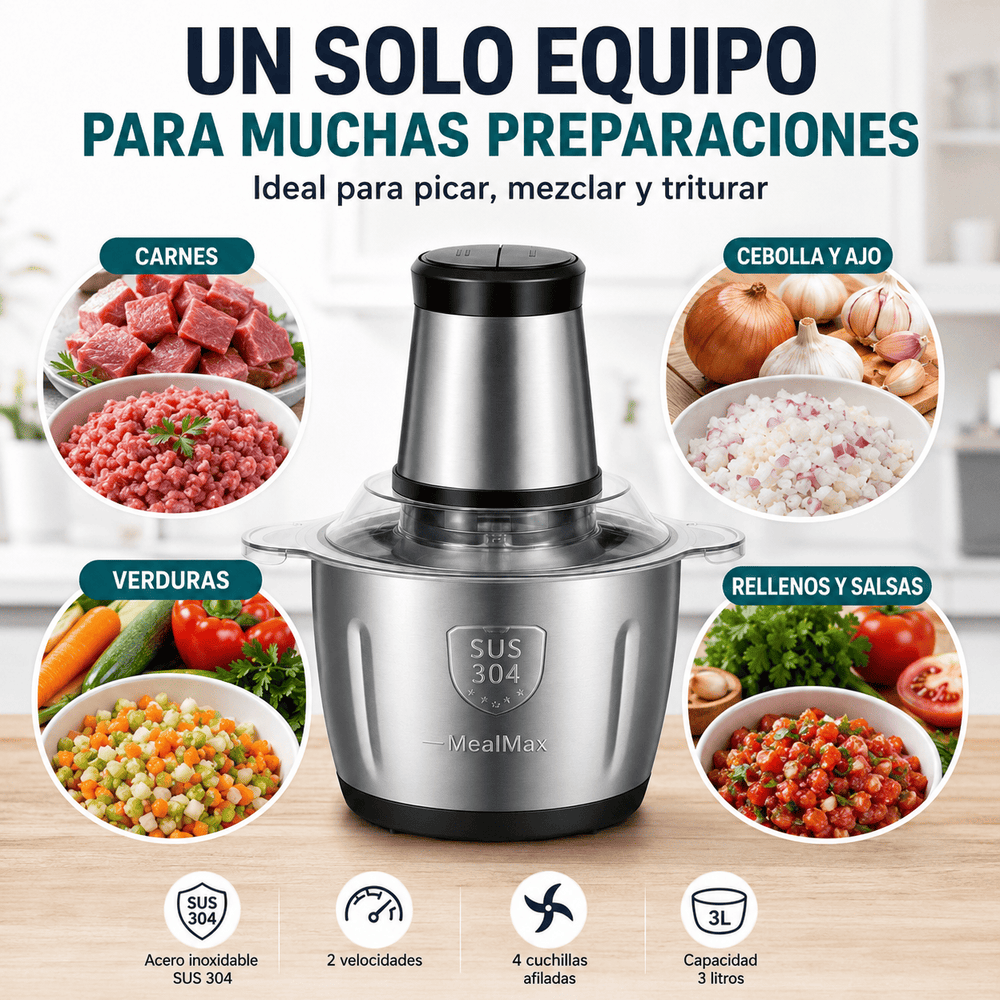 MealMax 3L — Pica Carne, Verduras y Condimentos en Segundos