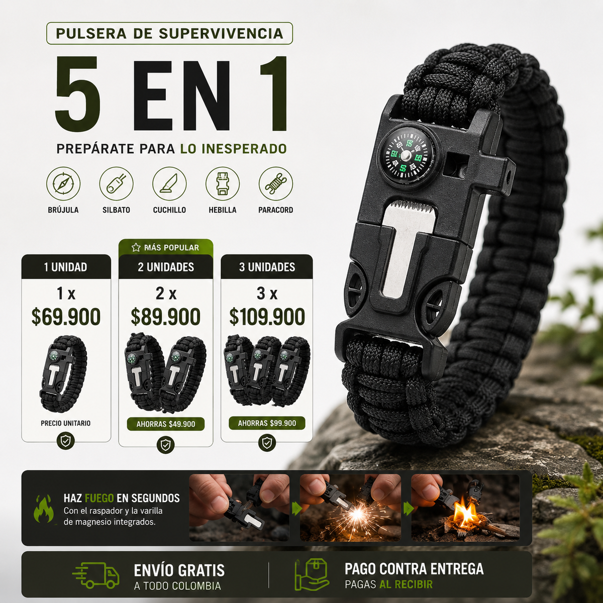 Brazalete de supervivencia 5 en 1